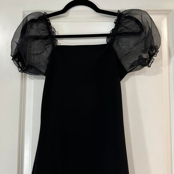 Black Mini Dress with Puffy Sleeves - Picture 2 of 6